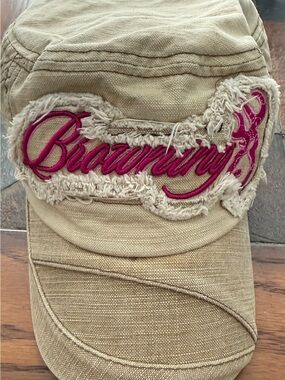 Browning Beige Canvas Cap with Pink Embroidered Logo